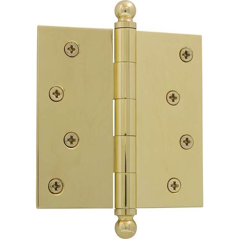 Charnière résidentielle à pointe sphérique avec porte à coins carrés, laiton poli 10,2 cm