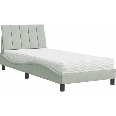 vidaXL Letto con Materasso Hanko Grigio Chiaro 90x190 cm in Velluto (1/5)