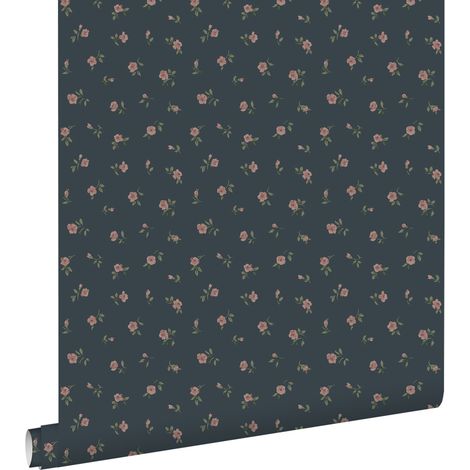papier peint fleurs intage bleu foncé et rose - ESTAhome (1/5)