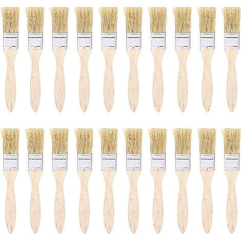 Kit de 20 pinceaux à poils artificiels, manche plat en bois, 25 mm, pour le barbecue ou le nettoyage
