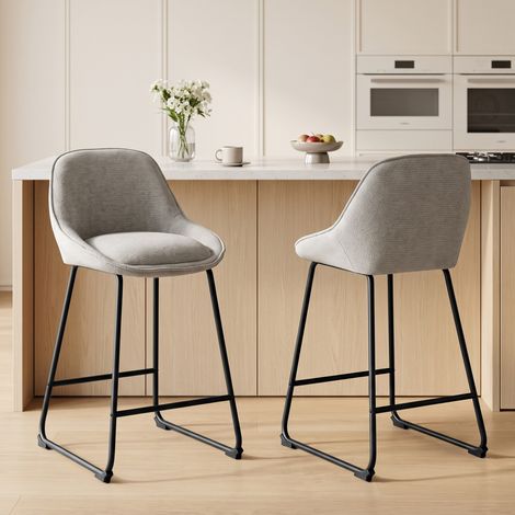 Lot de 2 Tabourets de Bar, Chaises de Bar en Chenille, Assise Rembourrée 64H cm, Dossier et Repose-Pieds, Gris (1/5)