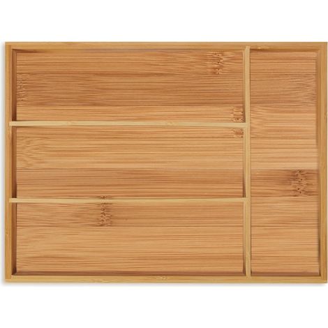 Range-couvert, 4 compartiments, bambou, petit organiseur de tiroir, cuisine, HxLxP 5 x 26 x 35,5 cm, nature (1/5)
