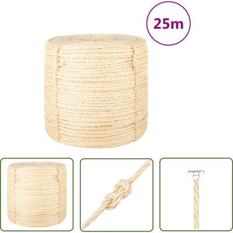 The Living Store Seil 100% Sisal 6 mm 25 m - Sisal Seil - Naturfaser Seil - Handwerkszeug Seil - Gartenseil - Deko Seil (1/4)
