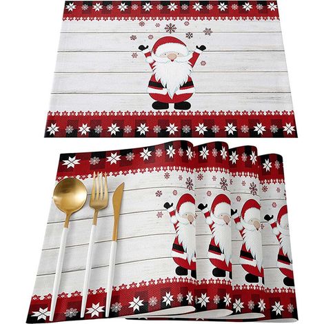 Nappe De Table De Noël - Placemat En Lin - Motif De Décorations De Noël - 45 X 32 Cm - 1 Pièce (1/2)