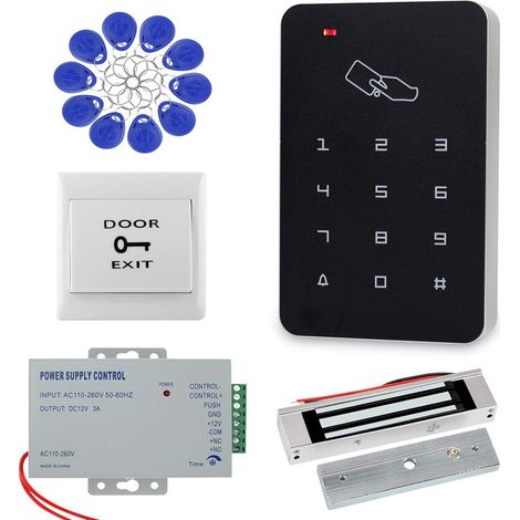 Kit de système de contrôle d'accès de Porte avec Clavier RFID 180 kg Serrure magnétique + Source d'alimentation + 10 pièces de Porte-clés Set Complet (1/5)