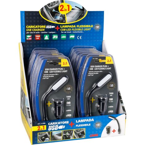 Lampada flessibile a LED COB + caricatore USB 12/24V - Display 12 pz