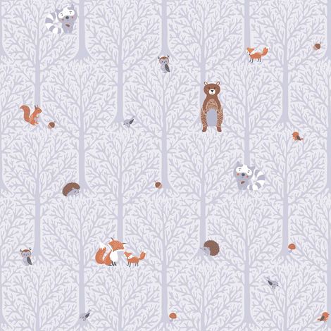 Papier peint forêt pour chambre d'enfants Papier peint enfant gris avec animaux de la forêt Papier peint animalier (1/4)