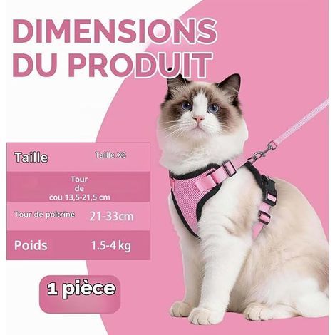 Cat Harness, XS Dog Cat Harness, Reflective Adjustable Lead, Breathable Vest Rabbit Maine Coon Persian (1/2)
