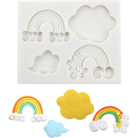 Moule en silicone 3D Nuages Arc-en-ciel, Bordures pour Fondant et Chocolat (1/4)