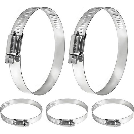 Lot de 5 colliers de serrage réglables en acier inoxydable 304 de 141 à 165 mm, colliers de serrage pour piscine, étang et jardin