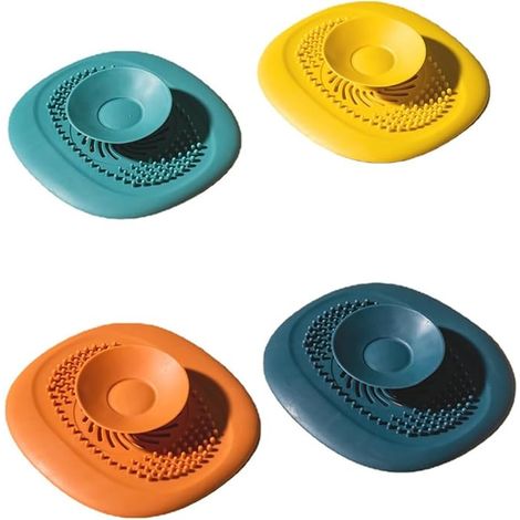 4 protectores de desagüe de silicona con ventosa para fregadero, bañera, ducha, cocina, baño y lavadero.