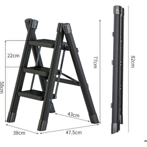 Échelle pliante à 3 marches - Acier au carbone Échelle Pliante Portative Échelle Escamotable - échelle - Charge maximale 120kg (1/5)
