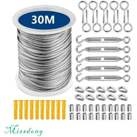 Edelstahlseil, Wäscheleine aus Edelstahl, Wäscheleine für den Außenbereich, Wäscheleine aus Stahl für den Außenbereich, Metallseil für den Außenbereich, Wäscheleine (30 m)