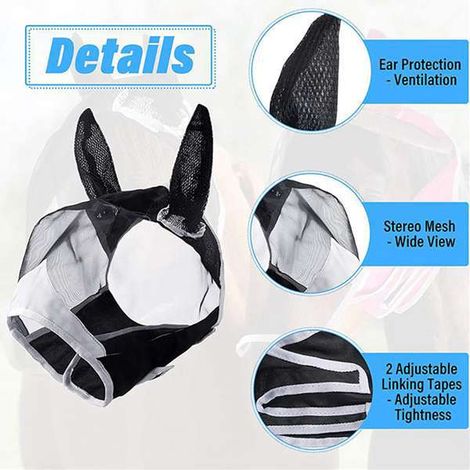 1 pièce. Taille : L. Couleur : Noir. Matière : Tissu en maille. Masque anti-moustiques ajustable et respirant pour animaux de compagnie.