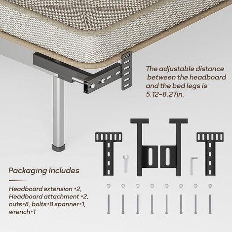 Support Tête de Lit Universel Noir Acier Carbone Réglable Multi-Trous pour Cadre de Lit Métallique Bois Installation Facile (1/5)