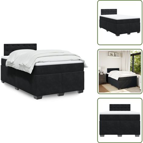 The Living Store Sommier à lattes de lit avec matelas Noir 120x200 cm Velours - Lit Double - Literie - Matelas - Chambre À Coucher - Meuble De Chambre (1/5)