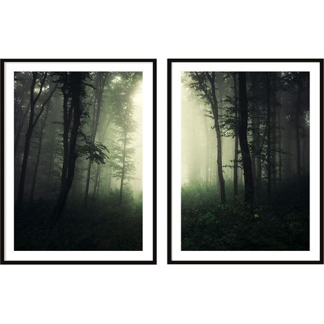 Gemälde-Poster im Rahmen, 53 x 73 cm, Diptychon, 2er-Set, Dark Forest, P2087 (1/3)