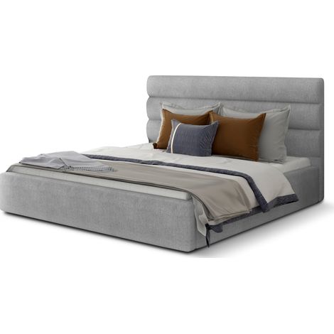 Lit double avec sommier Klarina - Tissu rembourré-Gris-180x200 (1/5)