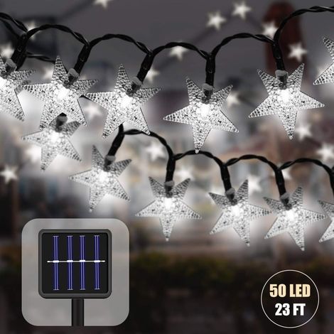 MINKUROW Solar Lichterkette Outdoor mit Lichtsensor 7m 50 Leds Lichterkette Wasserdichte Sterne Kristallkugeln Weihnachtsbeleuchtung Dekoration für Gartenbaumpartys drinnen und draußen (weiß) (1/5)