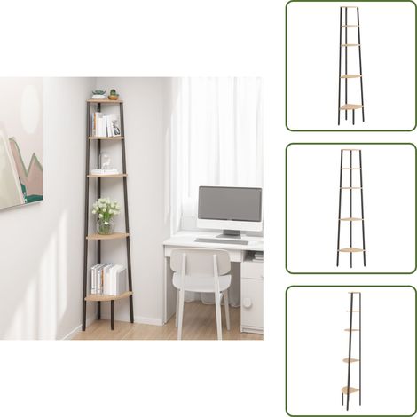 Eckregal mit 5 Böden Hellbraun und Schwarz 45,5x31,5x180 cm - Eckregal - Bücherregal - Regal - Stauraum - Raumsparsamkeit (1/5)