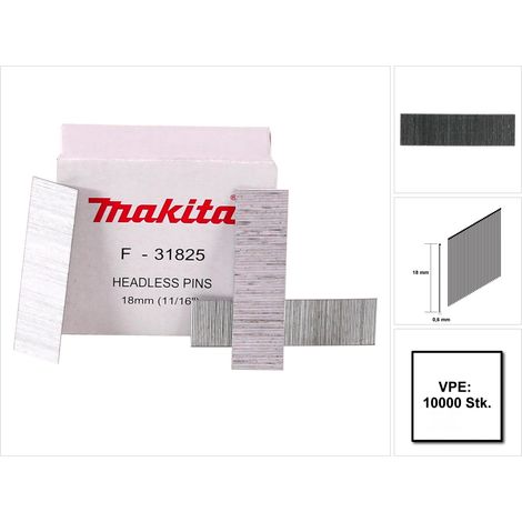 Perni Makita Perni 18 x 0,6 mm 10000 pezzi ( F-31825 ) per pinzatrice a batteria DPT351 / DPT353