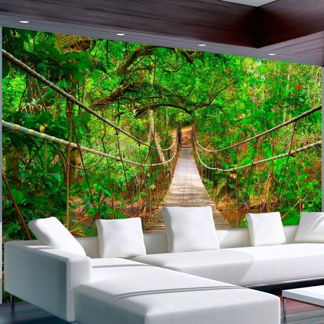 Papier peint pont au milieu de la verdure - 200 x 140 cm (1/4)