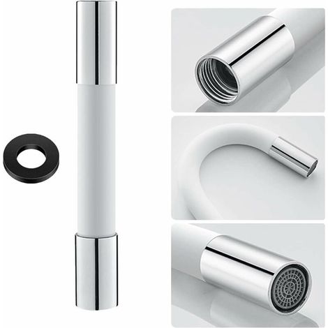 Tuyau d'extension de robinet de forme universelle avec bulleur de filtre (avec joint d'étanchéité) Rotation à 360°, 20cm Blanc (1/4)