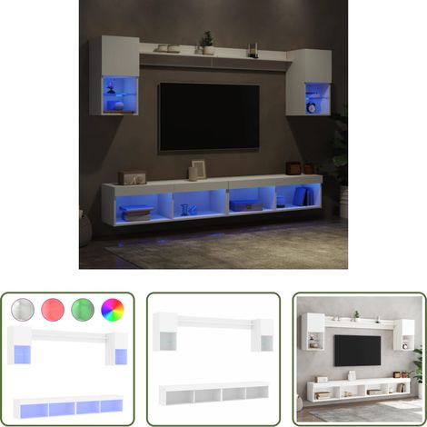 vidaXL LED-Beleuchtung - 6-tlg. Wohnwand mit LED-Beleuchtung Weiß Holzwerkstoff (1/5)