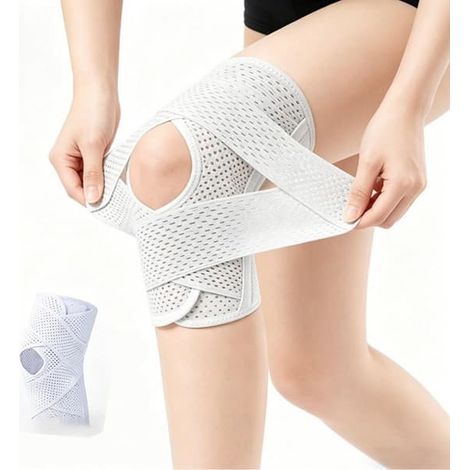 Genouillères à double sangle avec coussinet rotulien en silicone et ressort de soutien, ajustement réglable pour la course, le basketball, le badminton et la randonnée, blanches, taille XL (1/5)
