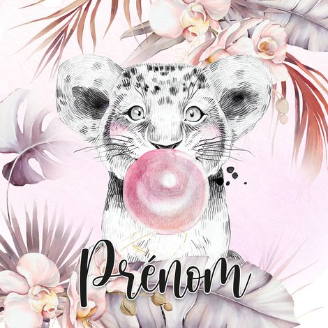 Papier peint panoramique enfant avec prénom personnalisable - Lion Chewing-Gum - 130 cm x 130 cm (1/2)