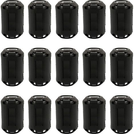 Pack of 15 x 13mm ferrite clips with RFI/EMI ferrite ring for telephones, televisions, speakers, radios, (1/5)