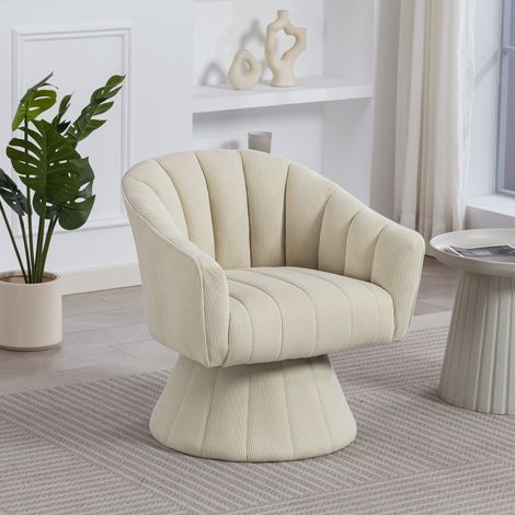 Fauteuil pivotant 360° élégant avec assise et dossier ergonomiques, accoudoirs enveloppants, design moderne et base stable, idéal pour bureau, salon ou home office, beige (1/5)