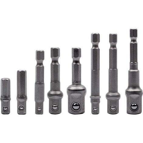 Lot de 8 adaptateurs de douille, adaptateur hexagonal 1/4" vers douille 1/4", 3/8", 1/2", pour perceuse et visseuse sans fil, douilles et porte-embouts (1/4)
