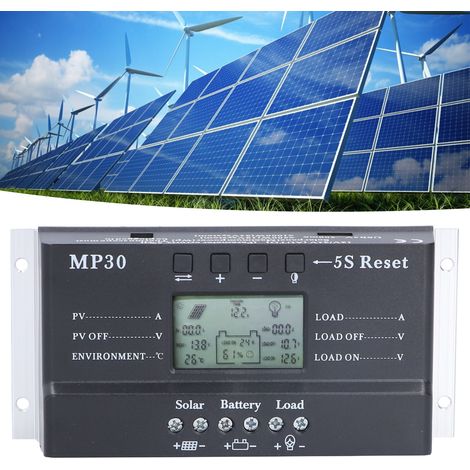 Contrôleur solaire 30 A avec écran LCD, contrôleur photovoltaïque avec affichage de la température et du courant, compatible avec plusieurs tensions de batterie (12/24 V) (1/5)
