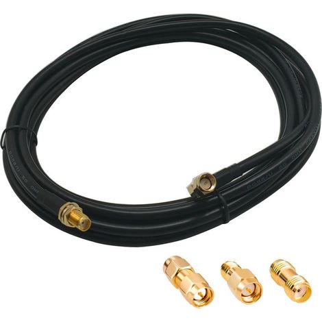 Adaptateur SMA Mâle-Femelle, RG58 Câble Coaxial RF 3m, Rallonge Antenne WLAN, Câble d'Extension pour Antenne Male/Femelle (50 Ohm) + 3 Pièces Adaptateurs Coaxiaux RF (1/5)
