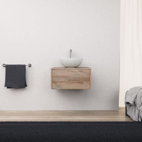 Inda - Badezimmerschrank 1 Schublade L.60 mit Aufsatzwaschbecken / Natureiche - Diamante