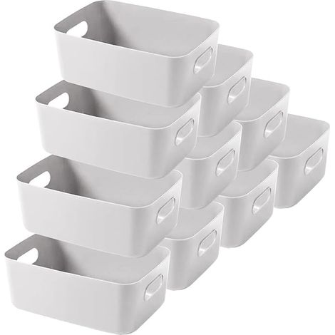 Boîte de Rangement en Plastique 25cm Gris Panier Rangement Cuisine avec Poignées Caisse Plastique Bac Salle de Bain Bureau Placard Cosmétiques