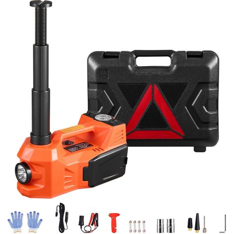 Cric Électrique 5T/11000 lbs, Ciseau 12V avec Gonfleur Intégré, Lampe LED & Marteau, Kit Portatif pour Voiture, SUV, Camion (1/5)