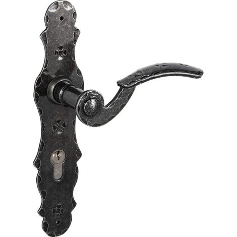 Plaque longue Garniture à béquilles en fer forgé noir 1 pièce Ferrure de porte antique Poignée de porte BERN Garniture à béquilles pour portes intérieures PZ 92 mm cylindre (1/5)