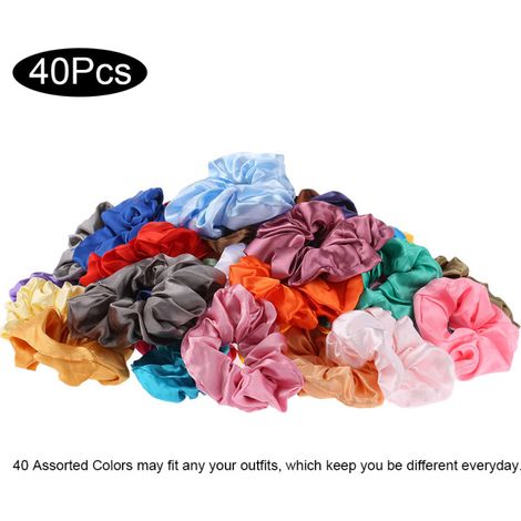 Juego de 40 coleteros de seda, elásticos satinados, para el cabello de mujeres y niñas. (1/5)