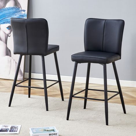 Set de 2 tabourets de bar 101cm de haut, en cuir PU noir, dossier ergonomique, confortable et stylé (1/5)