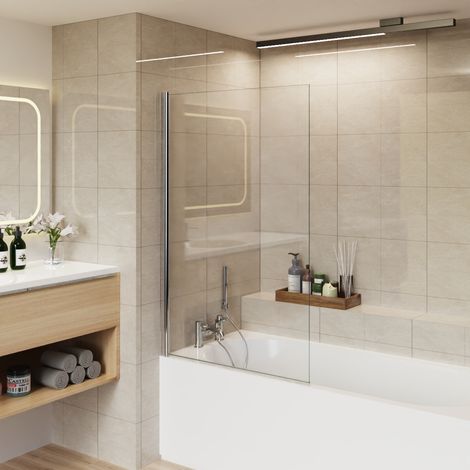 1400mm Bathroom Square Bath Screen Reversible 6mm Easy Clean Glass Chrome (1/5)