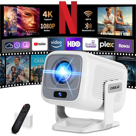[App Intégrée] 2026 Vidéoprojecteur 1080P Full HD Supporte WiFi 6 y BT 5.4 Mini Projecteur Compatible avec Autofocus et Correction trapézoïdale Projecteur Compatible Con HDMI/TV Stick/Laptop,Blanc (1/5)