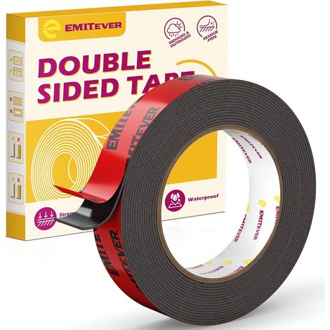 Ruban Double Face Extra Fort, 19mm 5M, Adhésif Acrylique, Imperméable, pour la Décoration du Bureau et de La Maison, Noir (1/5)