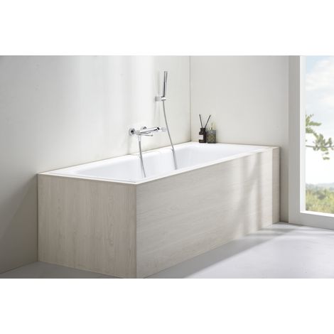 IMEX Miscelatore vasca-doccia cromato in ottone e zama con tubo flessibile metallico 180 cm supporto doccia ABS maniglia quadrata cartuccia ceramica Ø35 mm Serie Dinamarca Imex-BDR031-4 (1/4)