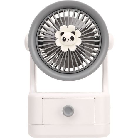 Ventilateur de bureau rechargeable par USB, angle réglable, mignon, portable et multifonction, idéal pour le bureau et les voyages (gris et blanc). (1/5)