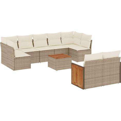 Maison Exclusive - Set Divano da Giardino 10 pz con Cuscini Beige in Polyrattan (1/5)