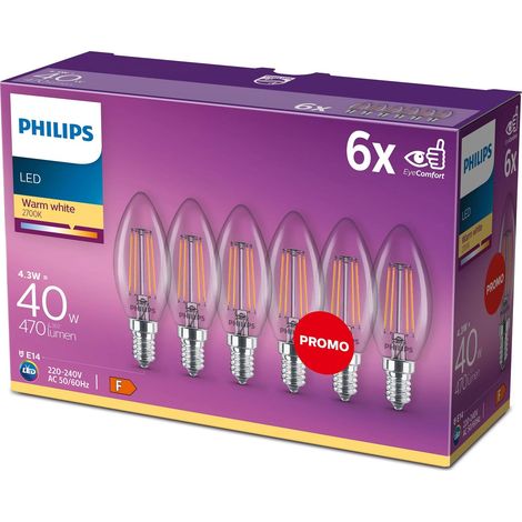 Philips LED E14 Glühbirne Transparent 4,3W 2700K (1/4)