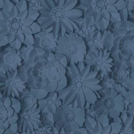 3D Effect Floral Wallpaper Washable Flowers Fine Decor Dimensions Navy (1/2)