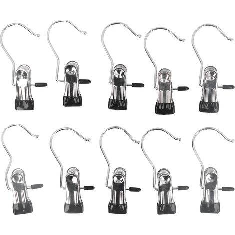Mollette appendiabiti corte in acciaio inox, 10 pezzi, clip multifunzionali resistenti, ganci per documenti, vestiti, calzini. (1/5)